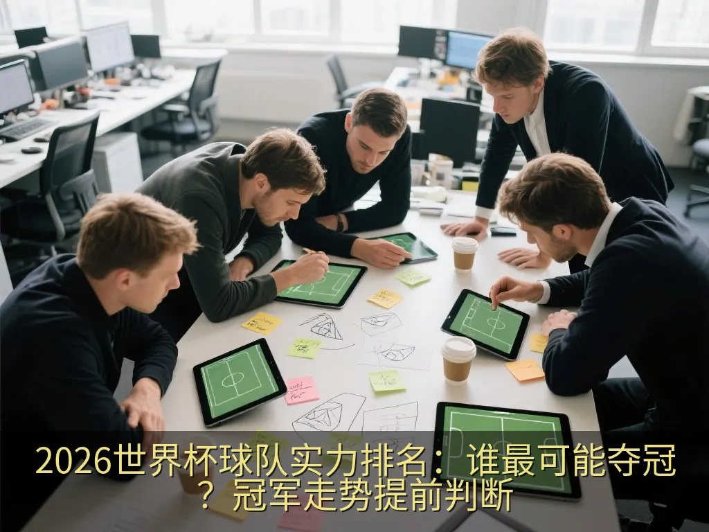 世界杯冠军奖杯主题主视觉与争冠热门分层示意图